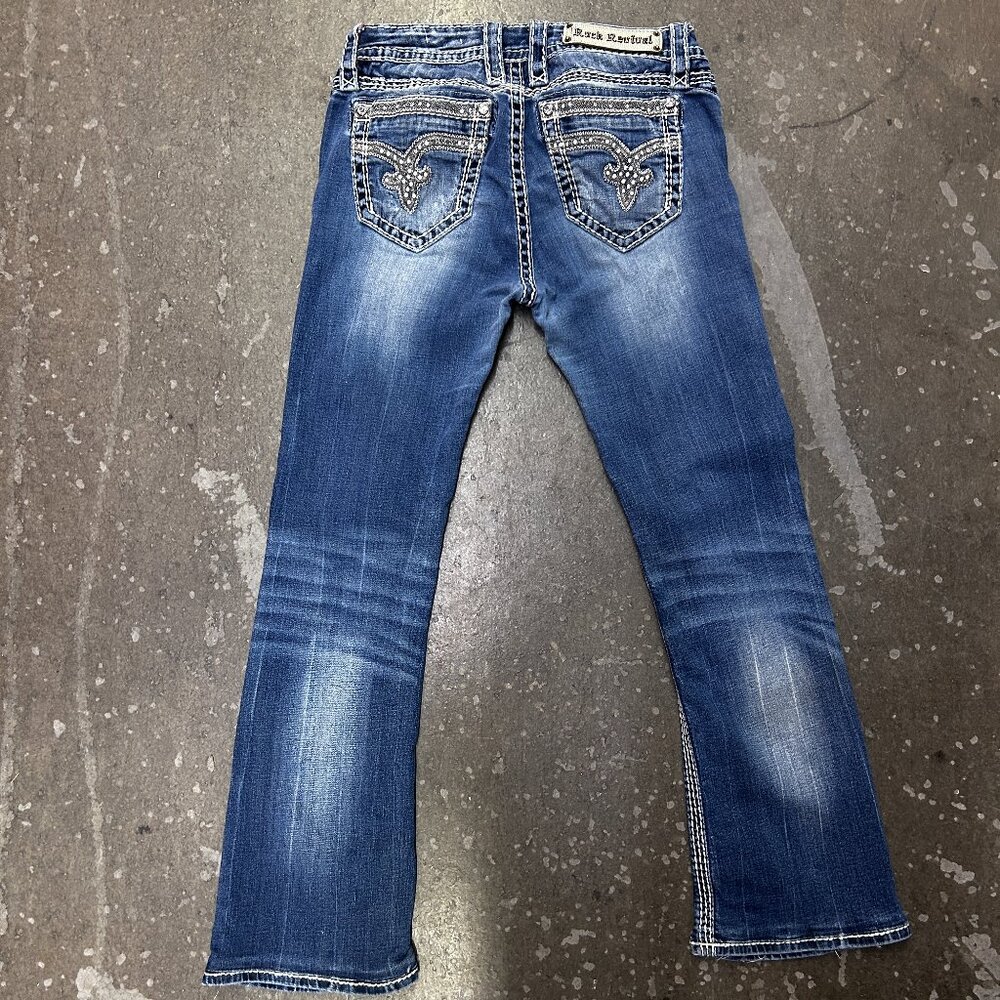 Rock Revival Women’s Straight Leg Jeans Size 29 Blue Studded Pocket Denim